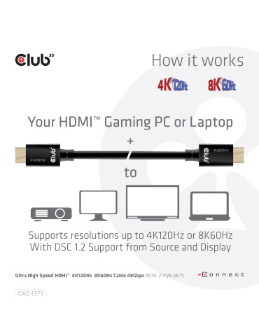 CLUB3D Ultra High Speed HDMI 4K120Hz, 8K60Hz Certified Cable 48Gbps M M 1 m 3.28 ft