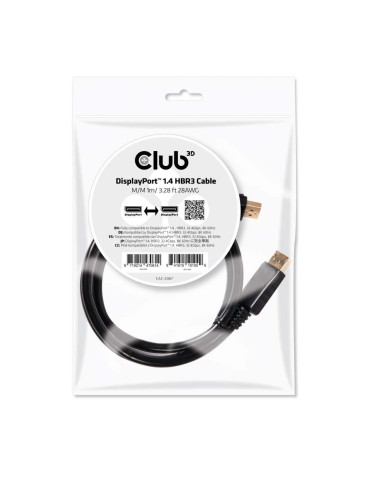 CLUB3D DisplayPort 1.4 HBR3 Cable 1m 3.28ft Male Male 8K60Hz