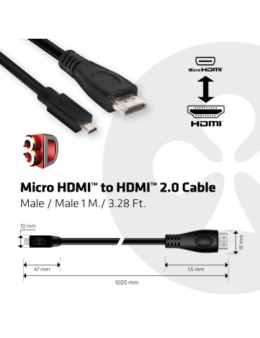 CLUB3D Micro HDMI™ to HDMI™ 2.0 4K60Hz Cable 1M   3.28Ft