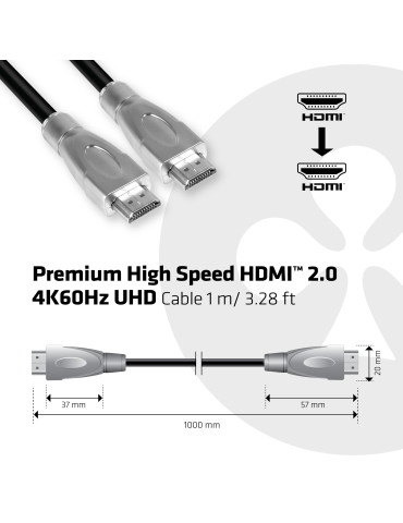 CLUB3D Premium High Speed HDMI™ 2.0 4K60Hz UHD Cable 1 m  3.28 ft Certified