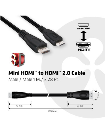 CLUB3D Mini HDMI™ to HDMI™ 2.0 4K60Hz Cable 1M   3.28Ft
