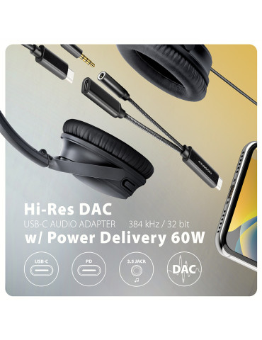 Axagon ADA-HCPD ljudkabel 0,1 m USB-C, 3.5 mm USB-C Svart