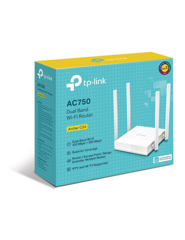 TP-Link ARCHER C24 langaton reititin Nopea Ethernet Kaksitaajuus (2,4 GHz 5 GHz) Valkoinen