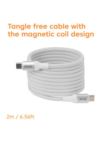 CLUB3D CLUB 3D USB-C Magnetic-Coil Cable White USB-kaapeli 2 m USB C 0,48 Gbit s 240 W Valkoinen