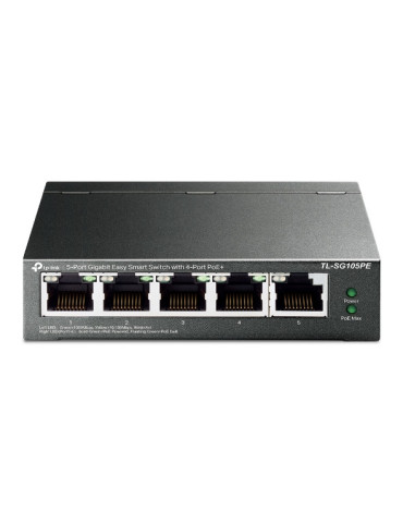 TP-Link TL-SG105PE verkkokytkin Hallittu L2 Gigabit Ethernet (10 100 1000) Power over Ethernet -tuki Musta
