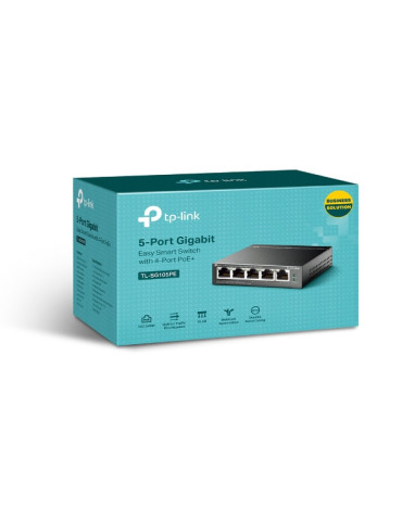 TP-Link TL-SG105PE verkkokytkin Hallittu L2 Gigabit Ethernet (10 100 1000) Power over Ethernet -tuki Musta