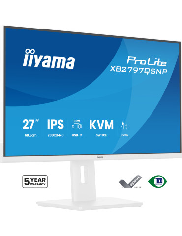 iiyama ProLite XB2797QSNP-W1 tietokoneen litteä näyttö 68,6 cm (27") 2560 x 1440 pikseliä Quad HD LCD Valkoinen