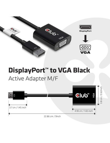 CLUB3D CAC-2013 video cable adapter 8.98" (0.228 m) Displayport VGA Black