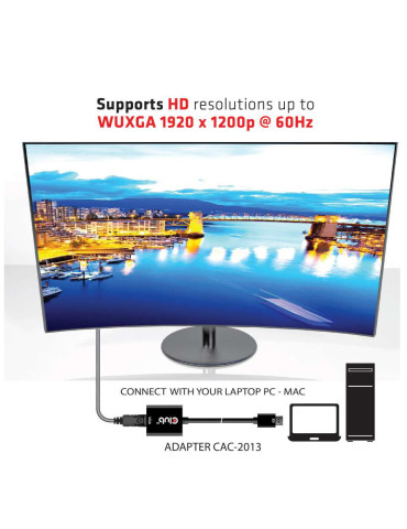 CLUB3D CAC-2013 video cable adapter 8.98" (0.228 m) Displayport VGA Black