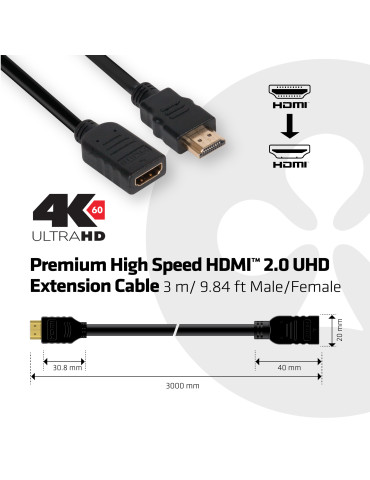 CLUB3D High Speed HDMI™ 2.0 4K60Hz Extension Cable 3m  9.8ft Male Female