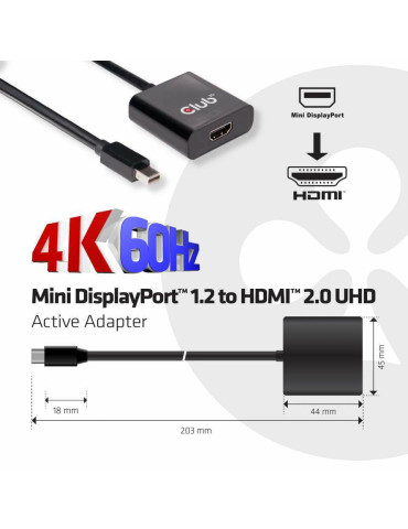 CLUB3D Mini DisplayPort 1.2 to HDMI 2.0 UHD Active Adapter