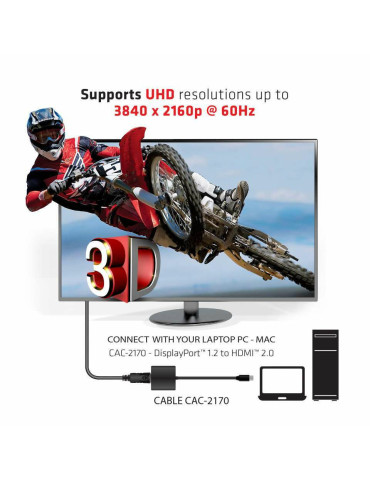 CLUB3D Mini DisplayPort 1.2 to HDMI 2.0 UHD Active Adapter
