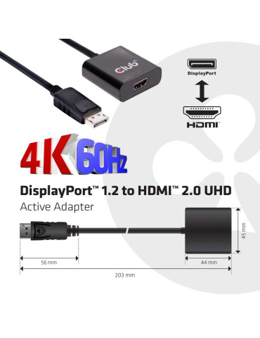CLUB3D DisplayPort 1.2 to HDMI 2.0 UHD Active Adapter