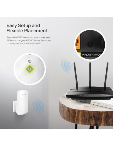 TP-Link RE200 verkkolaajennin Verkkotoistin Valkoinen 10, 100 Mbit s