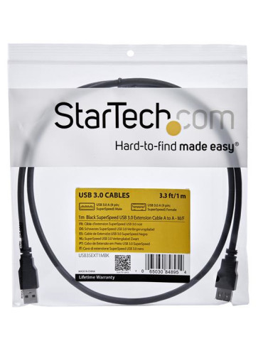 StarTech.com USB3SEXT1MBK USB-kaapeli USB 3.2 Gen 1 (3.1 Gen 1) 1 m USB A 5 Gbit s Musta