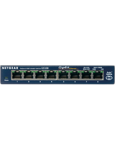 NETGEAR GS108GE verkkokytkin Hallitsematon Gigabit Ethernet (10 100 1000) Sininen