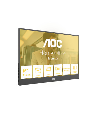 AOC 16T20E2 Kannettava televisio ja näyttö Kannettava näyttö Musta 39,6 cm (15.6") LED 1920 x 1080 pikseliä