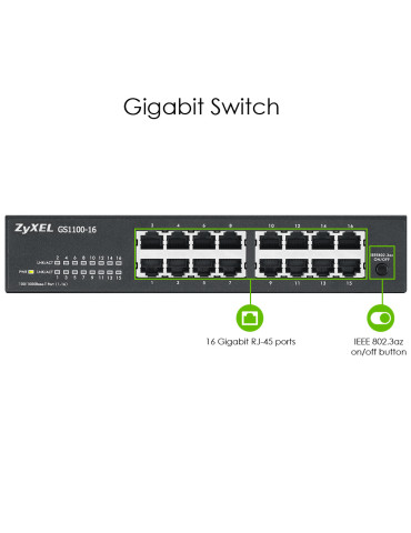 Zyxel GS1100-16 Hallitsematon Gigabit Ethernet (10 100 1000) Musta