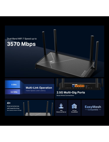 TP-Link Archer BE230 langaton reititin 2.5 Gigabit Ethernet Kaksitaajuus (2,4 GHz 5 GHz) Musta