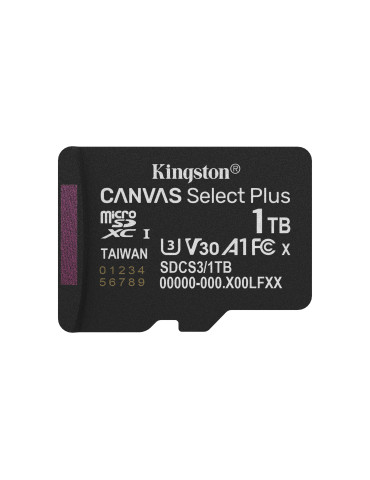 Kingston Technology 1 Tt Gt microSDXC Canvas Select Plus Gen3 150 MB s A1 -kortti + sovitin