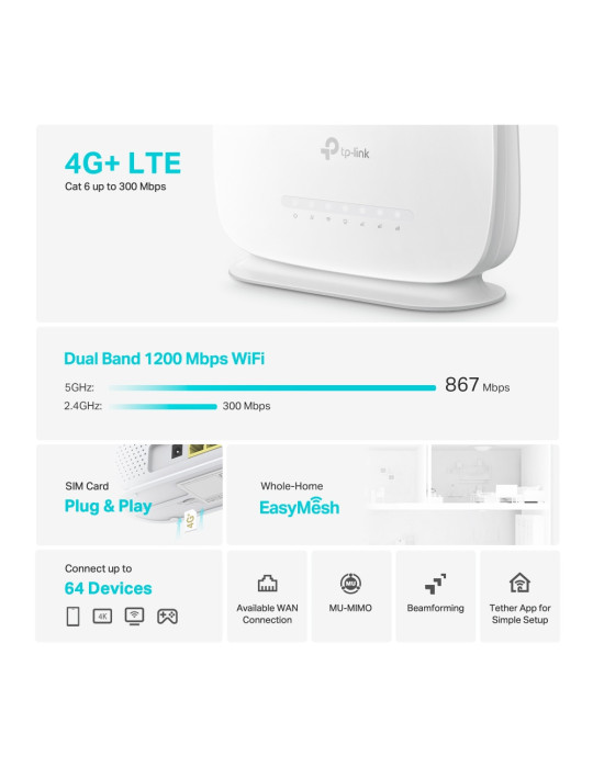 TP-Link Archer MR505 wireless router Gigabit Ethernet Dual-band (2.4 GHz   5 GHz) 4G White