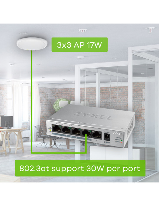 Zyxel GS1005HP Ohanterad Gigabit Ethernet (10 100 1000) Strömförsörjning via Ethernet (PoE) stöd Silver