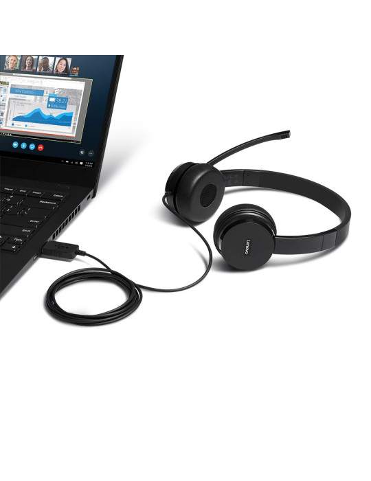 Lenovo 4XD0X88524 hörlur och headset Kabel Huvudband Kontor callcenter Svart