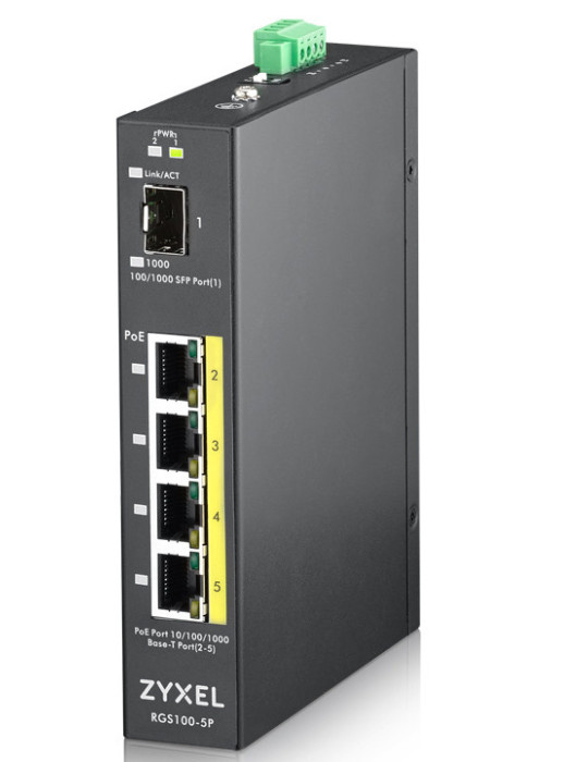 Zyxel RGS100-5P Ohanterad L2 Gigabit Ethernet (10 100 1000) Strömförsörjning via Ethernet (PoE) stöd Svart