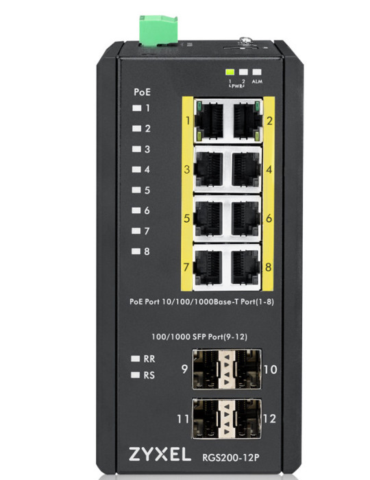 Zyxel RGS200-12P hanterad L2 Gigabit Ethernet (10 100 1000) Strömförsörjning via Ethernet (PoE) stöd Svart