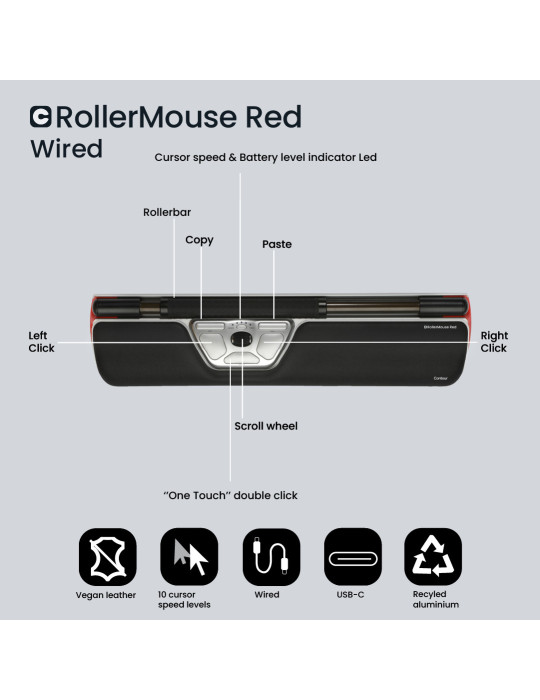 Contour Design RollerMouse Red mouse Office USB Type-C 2800 DPI