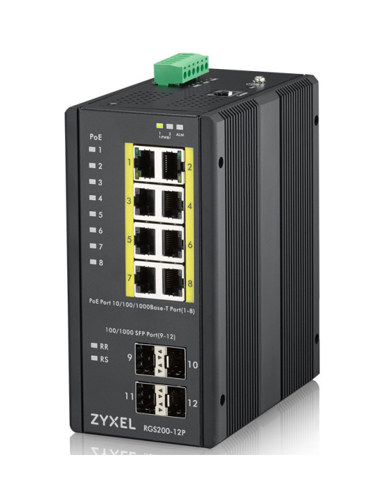 Zyxel RGS200-12P hanterad L2 Gigabit Ethernet (10 100 1000) Strömförsörjning via Ethernet (PoE) stöd Svart