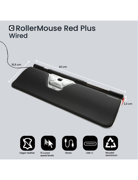 Contour Design RollerMouse Red Plus mouse Office USB Type-C Rollerbar 2800 DPI