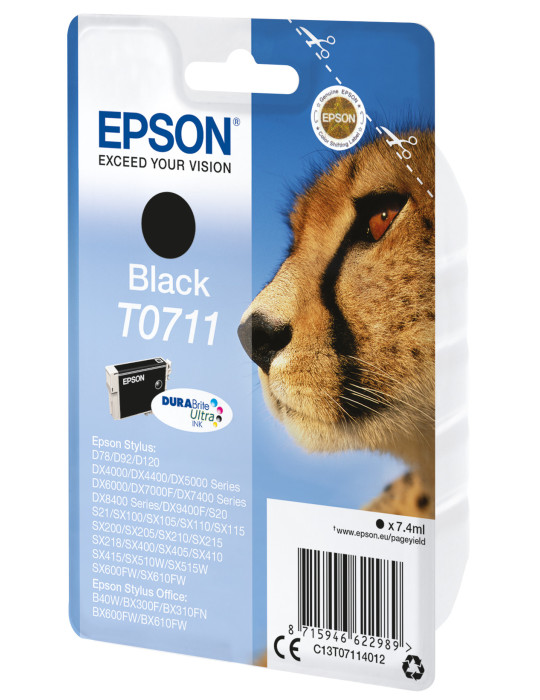 Epson Cheetah Yksittäispakkaus, musta T0711 DURABrite Ultra -muste