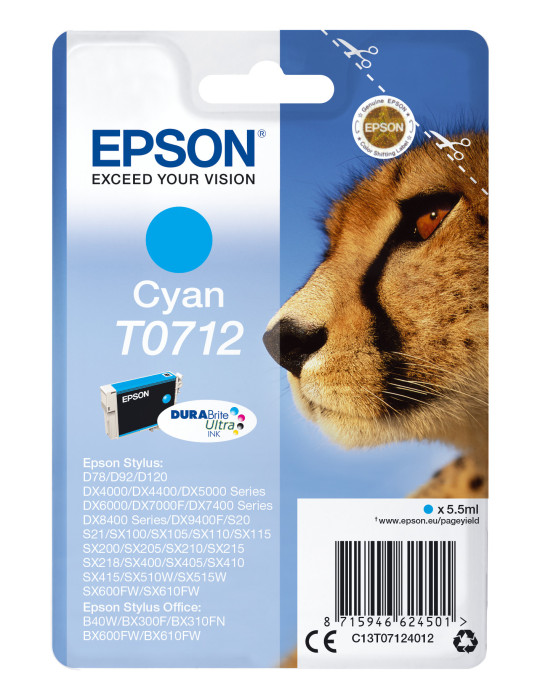 Epson Yksittäispakkaus, syaani T0712 DURABrite Ultra -muste