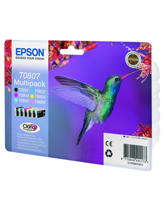 Epson Hummingbird Flerpack 6 färger T0807 Claria Photographic-bläck