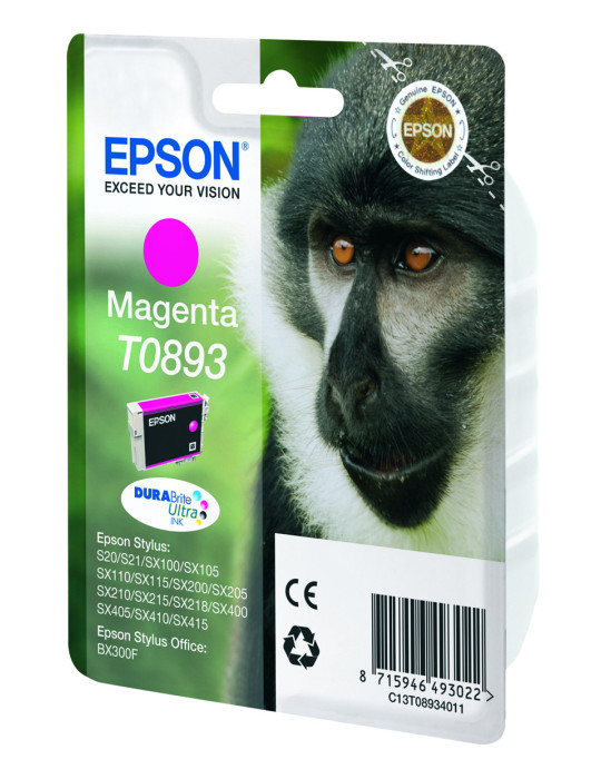 Epson Monkey Yksittäispakkaus, magenta T0893 DURABrite Ultra -muste