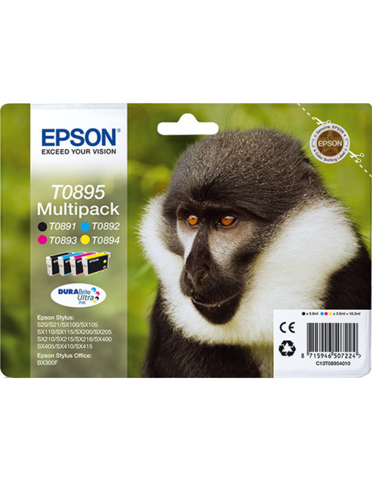 Epson Monkey Flerpack 4 färger T0895 DURABrite Ultra-bläck