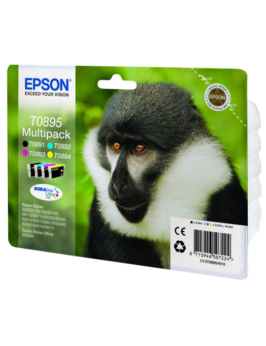 Epson Monkey Flerpack 4 färger T0895 DURABrite Ultra-bläck