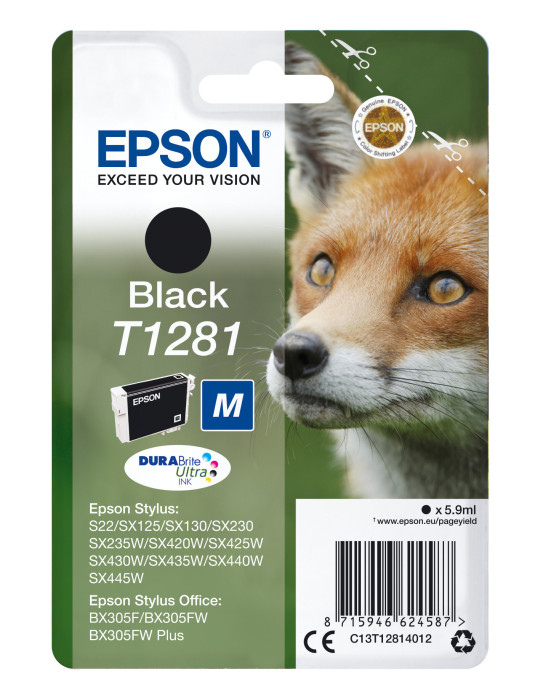 Epson Fox Yksittäispakkaus, musta T1281 DURABrite Ultra -muste