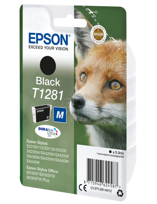 Epson Fox Yksittäispakkaus, musta T1281 DURABrite Ultra -muste