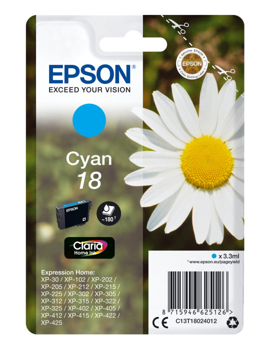 Epson Daisy Yksittäispakkaus, syaani 18 Claria Home -muste