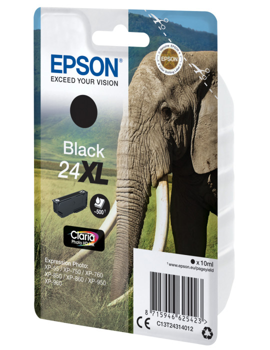 Epson Elephant Yksittäispakkaus, musta 24XL Claria Photo HD -muste