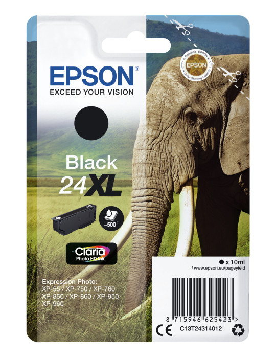 Epson Elephant Yksittäispakkaus, musta 24XL Claria Photo HD -muste