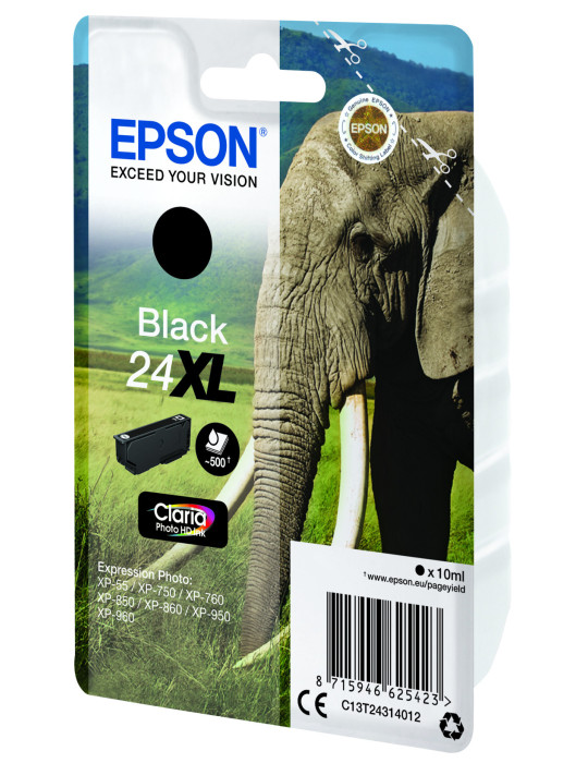 Epson Elephant Yksittäispakkaus, musta 24XL Claria Photo HD -muste