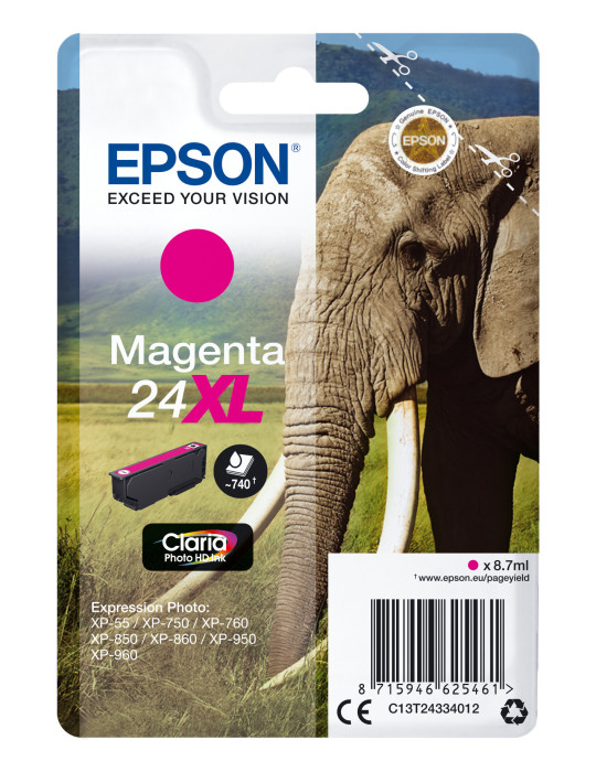 Epson Elephant Yksittäispakkaus, magenta 24XL Claria Photo HD -muste