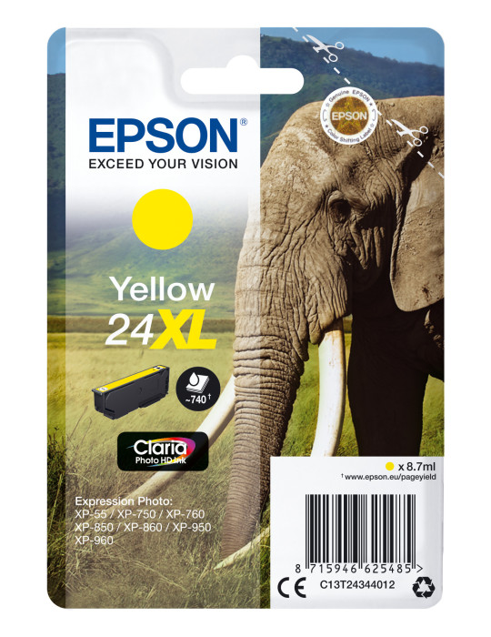 Epson Elephant Yksittäispakkaus, keltainen 24XL Claria Photo HD -muste