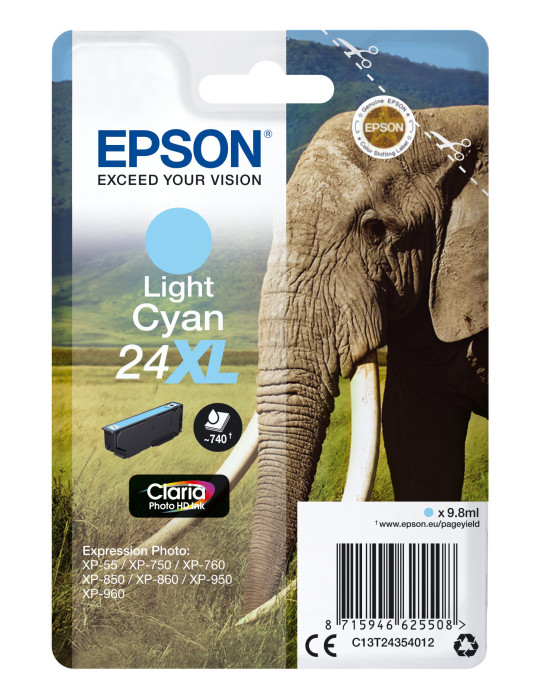 Epson Elephant Yksittäispakkaus, vaalea syaani 24XL Claria Photo HD -muste