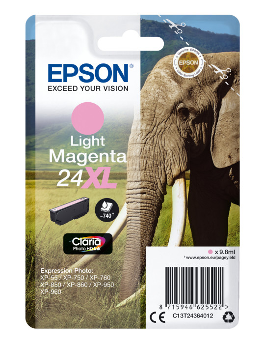 Epson Elephant Yksittäispakkaus, vaalea magenta 24XL Claria Photo HD -muste