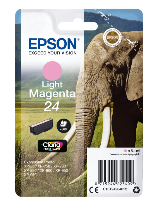 Epson Elephant Yksittäispakkaus, vaalea magenta 24 Claria Photo HD -muste