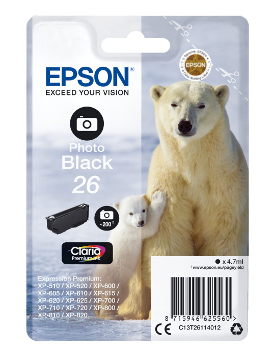 Epson Polar bear Yksittäispakkaus, valokuvamusta 26 Claria Premium -muste